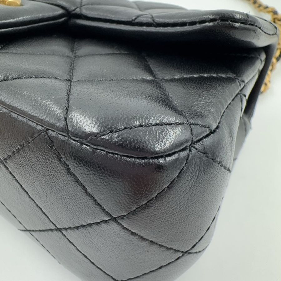 CHANEL黑色進口羊皮雙C調節釦Mini CF20 AS5759(全配!)-11