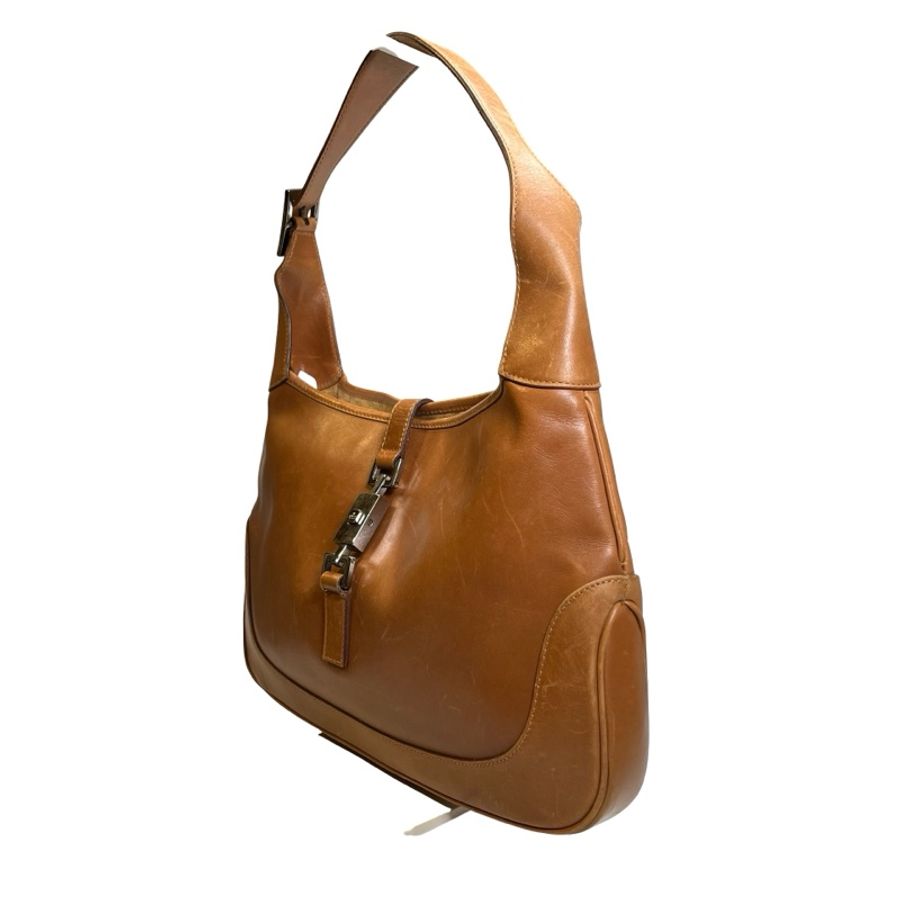 Used GUCCI Leather Jackie Shoulder Bag Brown PHW-2