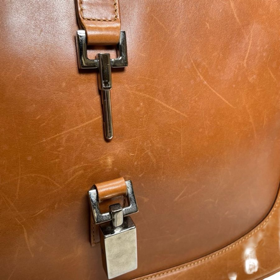 Used GUCCI Leather Jackie Shoulder Bag Brown PHW-16