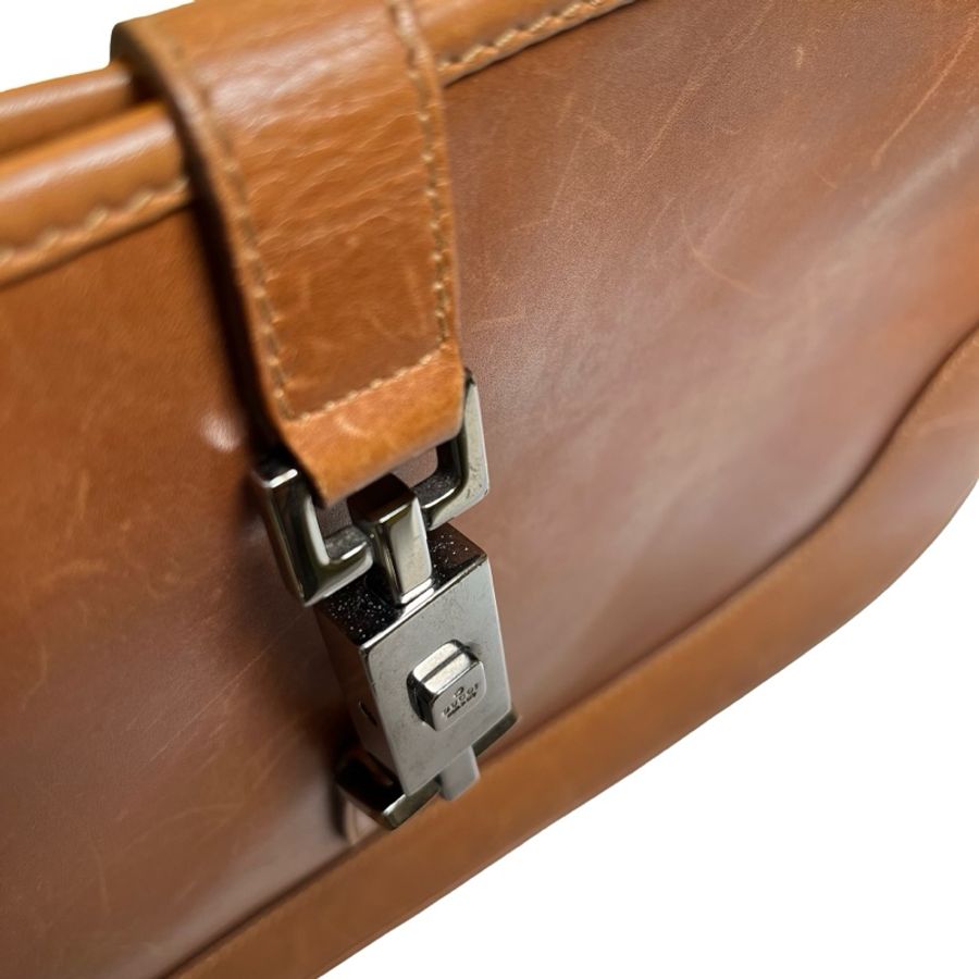 Used GUCCI Leather Jackie Shoulder Bag Brown PHW-17