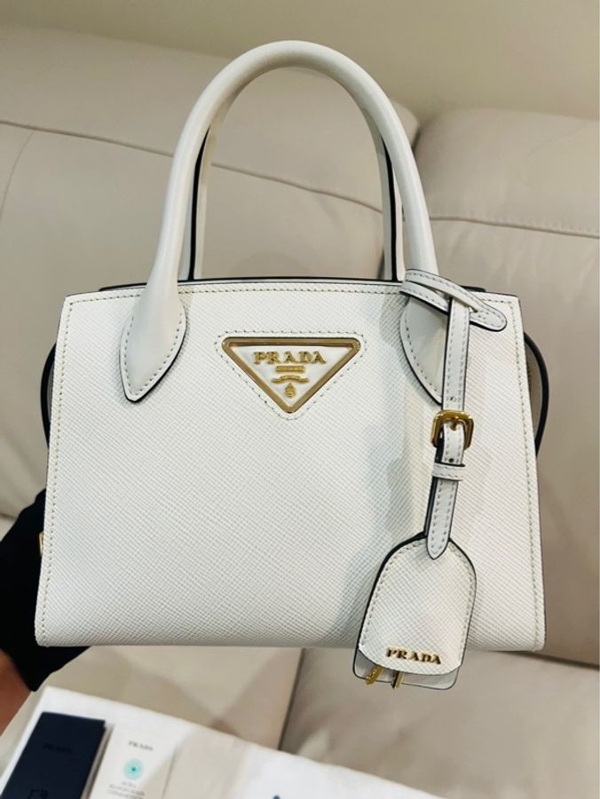 Prada 普拉達 Galleria Saffiano白色手提肩背包/殺手包/小號/99閒置新美品-1