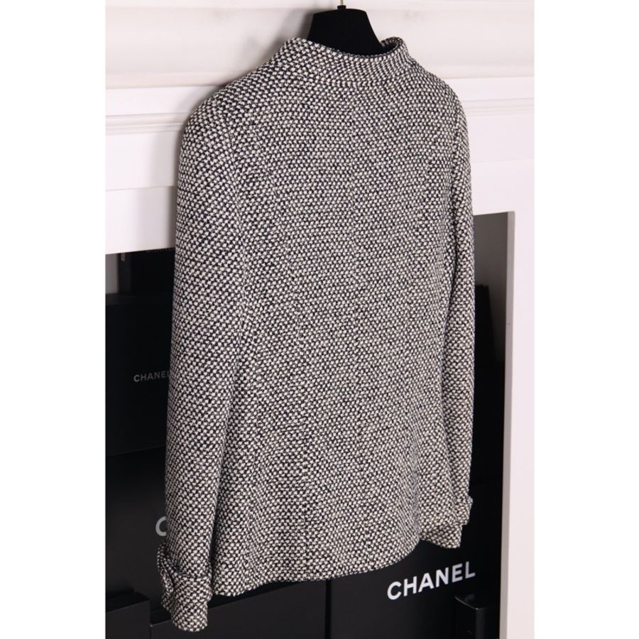 Chanel 12年孟买系列黑白格纹粗花呢琉璃扣立领上衣外套-4