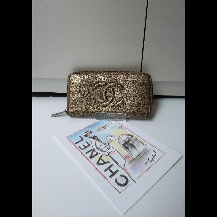 Chanel 古銅金牛皮拉鍊長夾-0