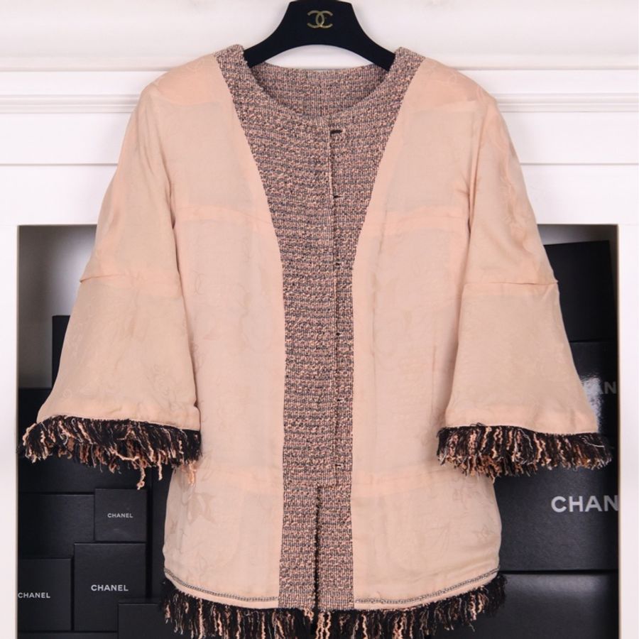 Chanel 18年瀑布系列橘色流苏滚边7分袖上衣外套-5