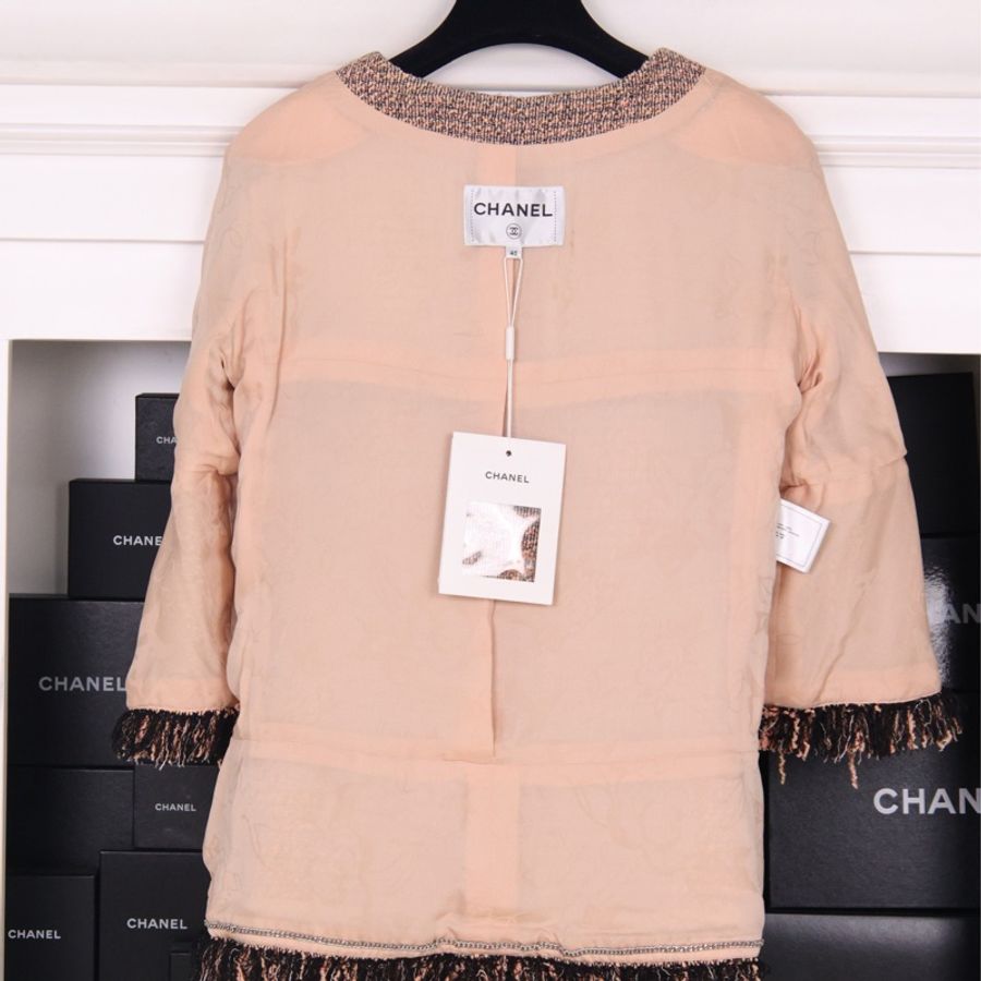 Chanel 18年瀑布系列橘色流苏滚边7分袖上衣外套-6