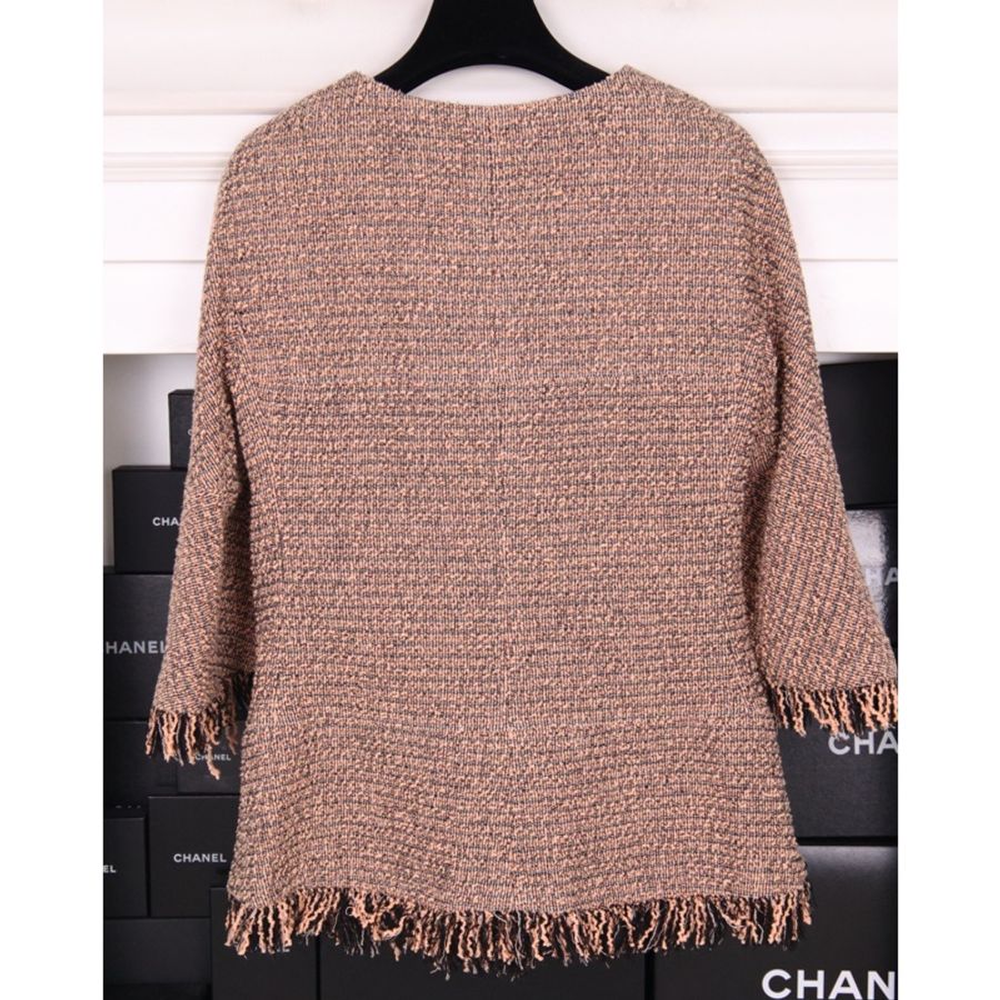 Chanel 18年瀑布系列橘色流苏滚边7分袖上衣外套-10