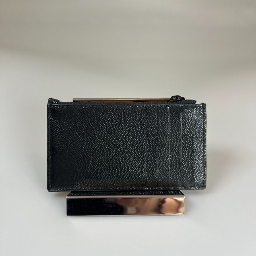 YSL 607915 黑SOBLACK魚子醬拉鍊卡包-1