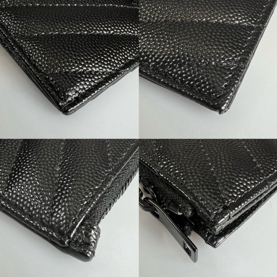 YSL 607915 黑SOBLACK魚子醬拉鍊卡包-9