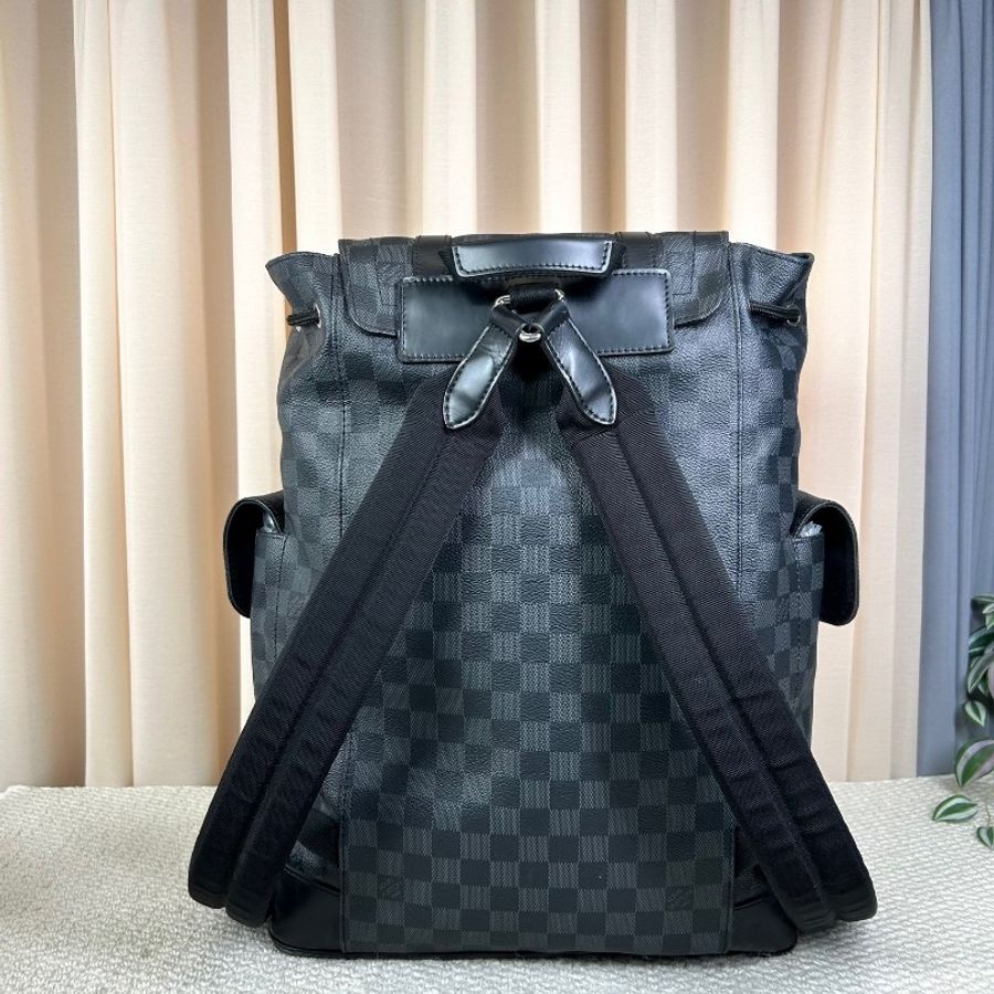 LV路易威登Christopher黑色棋盤格雙肩包 經典棋盤格 銀色五金-1