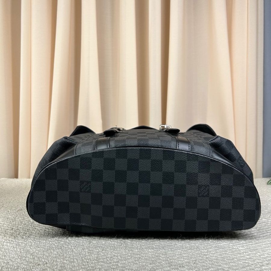 LV路易威登Christopher黑色棋盤格雙肩包 經典棋盤格 銀色五金-4