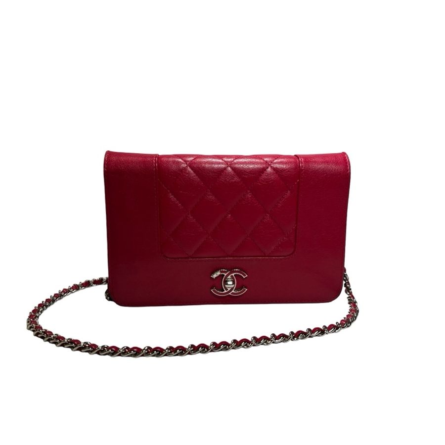 Used CHANEL Quilted Leather Wallet On Chain (WOC) Wallet on chain Red PHW-0