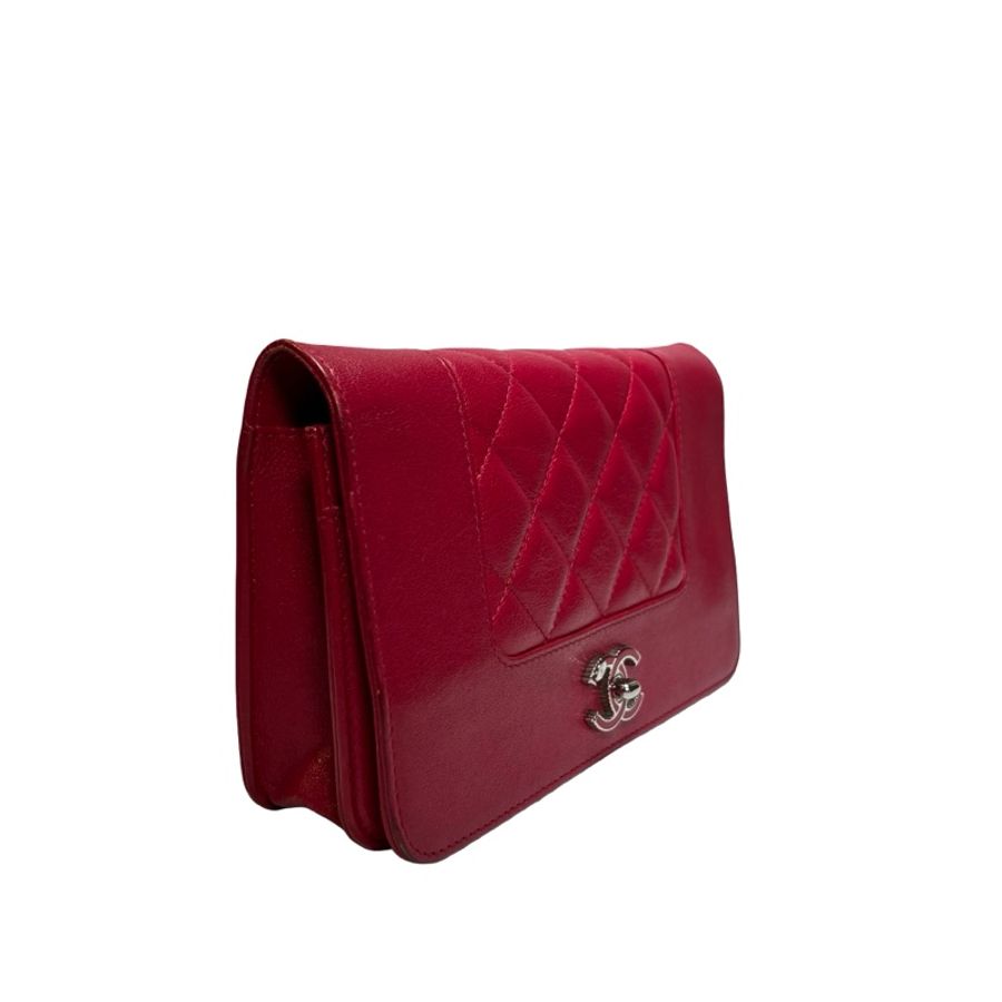 Used CHANEL Quilted Leather Wallet On Chain (WOC) Wallet on chain Red PHW-1