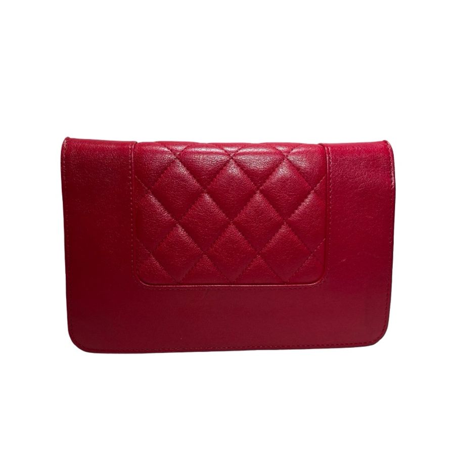 Used CHANEL Quilted Leather Wallet On Chain (WOC) Wallet on chain Red PHW-3