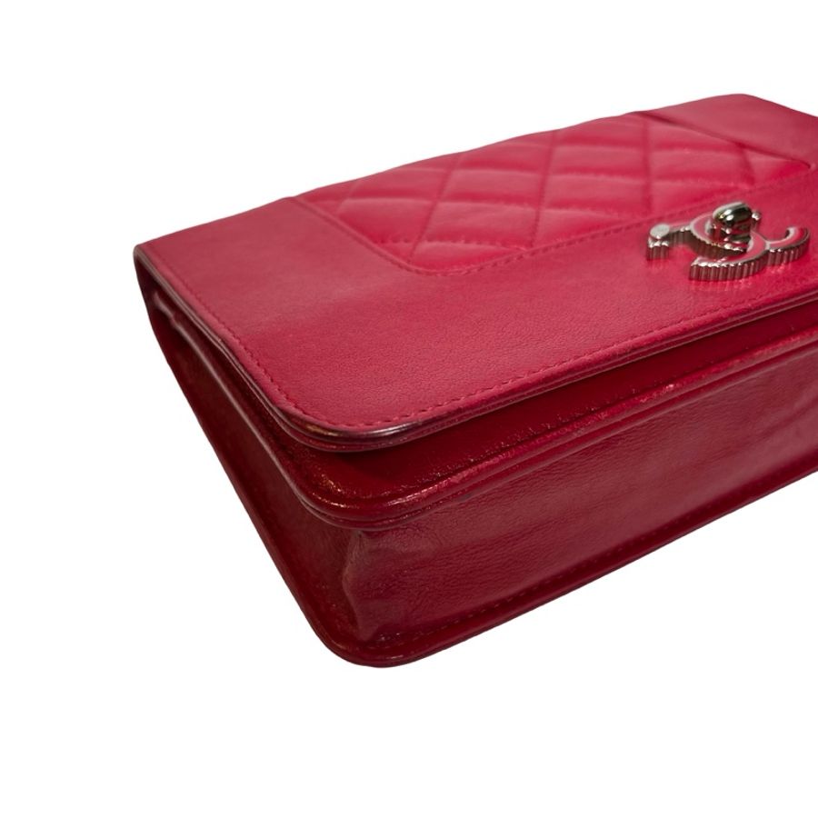 Used CHANEL Quilted Leather Wallet On Chain (WOC) Wallet on chain Red PHW-5