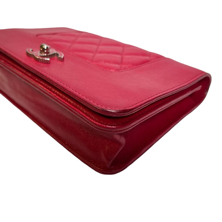 Used CHANEL Quilted Leather Wallet On Chain (WOC) Wallet on chain Red PHW-6