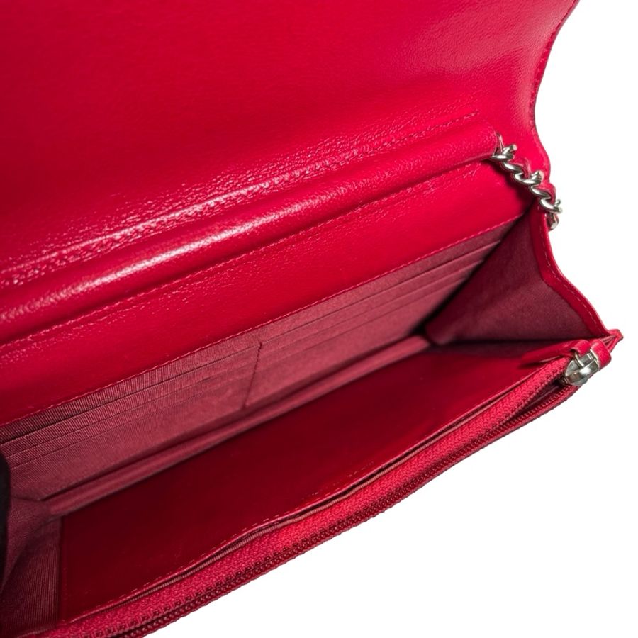 Used CHANEL Quilted Leather Wallet On Chain (WOC) Wallet on chain Red PHW-9