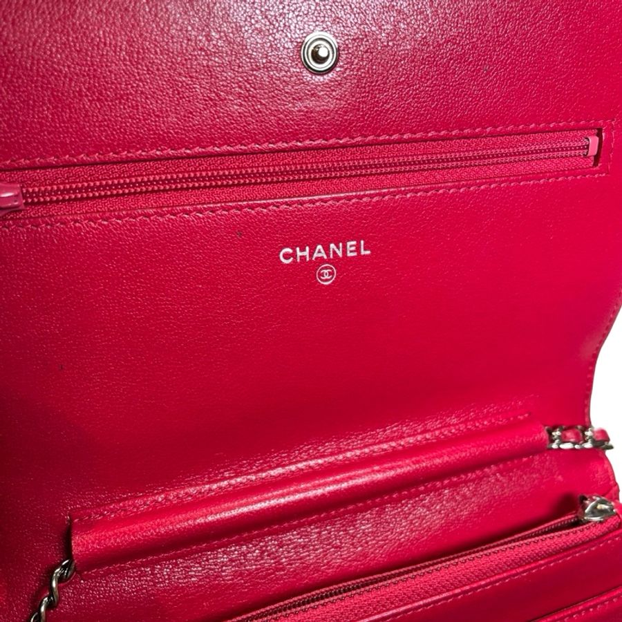 Used CHANEL Quilted Leather Wallet On Chain (WOC) Wallet on chain Red PHW-10