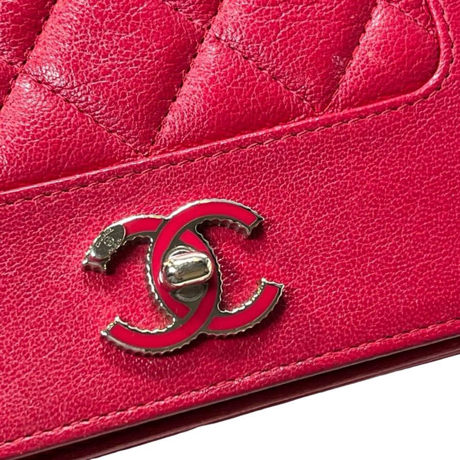 Used CHANEL Quilted Leather Wallet On Chain (WOC) Wallet on chain Red PHW-12