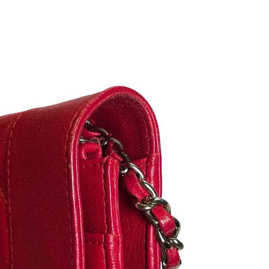 Used CHANEL Quilted Leather Wallet On Chain (WOC) Wallet on chain Red PHW-14