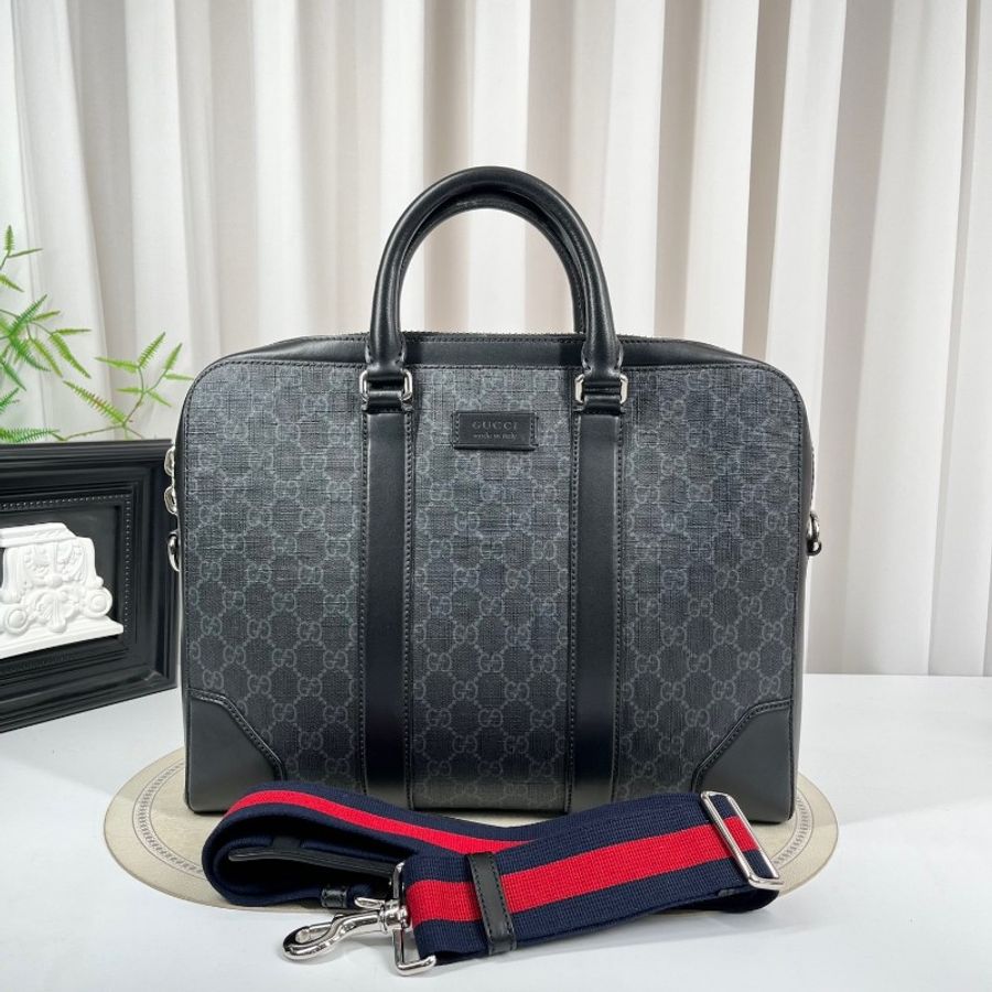 GUCCI古馳 男士黑色老花手提電腦公事包-0
