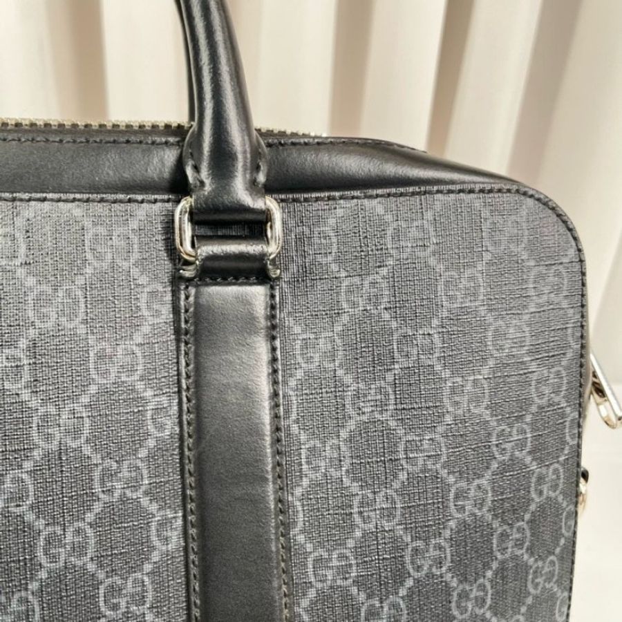 GUCCI古馳 男士黑色老花手提電腦公事包-14