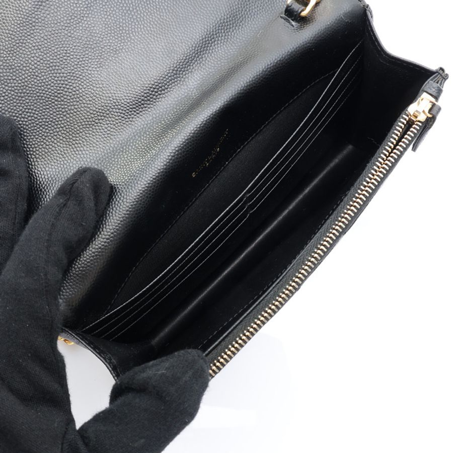 黑色 荔枝紋牛皮 Cassandra Chain 鍊帶 肩背包【SAINT LAURENT YSL 聖羅蘭】 393953-2