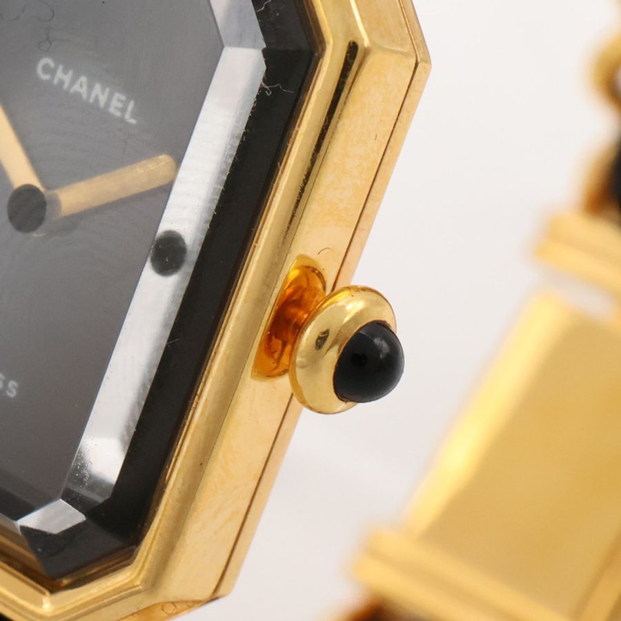 黑色錶盤 鍍金 皮革錶帶 Premiere S 石英腕錶【CHANEL 香奈兒】 H0001-7