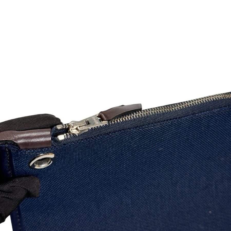 Used HERMES Toile Hunter Herbag Zip Handbag Navy Blue Brown-13