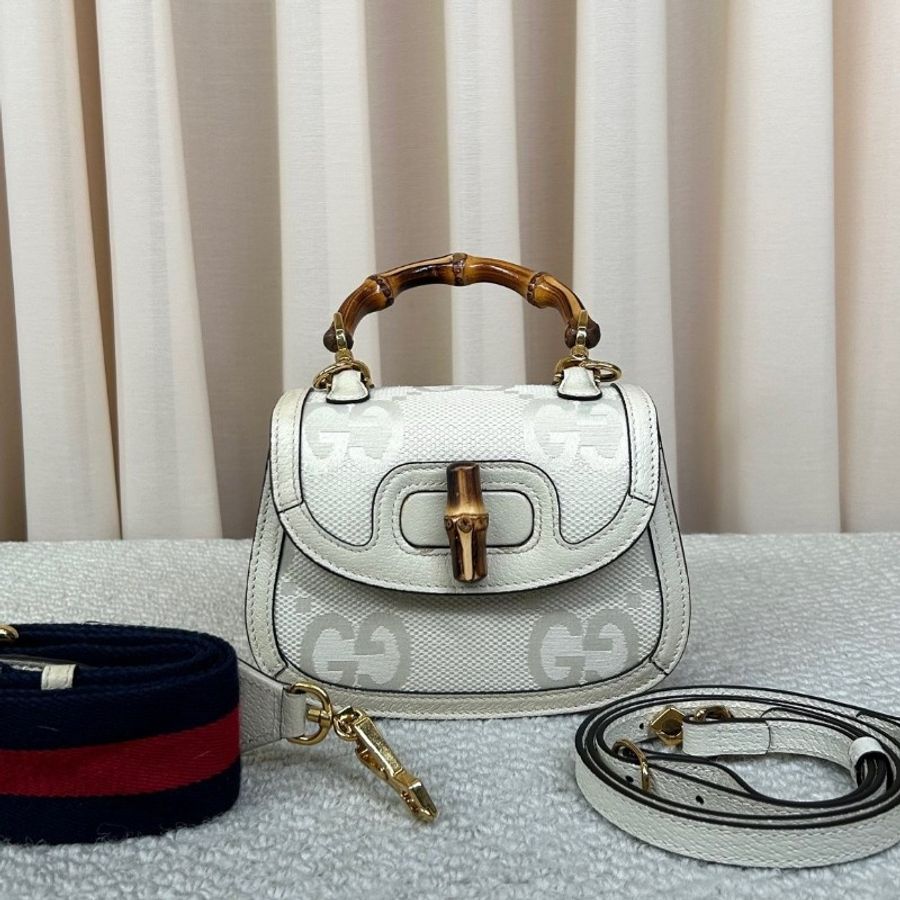 Gucci Bamboo竹節包 經典GG老花 天然竹節手柄 金色五金-0