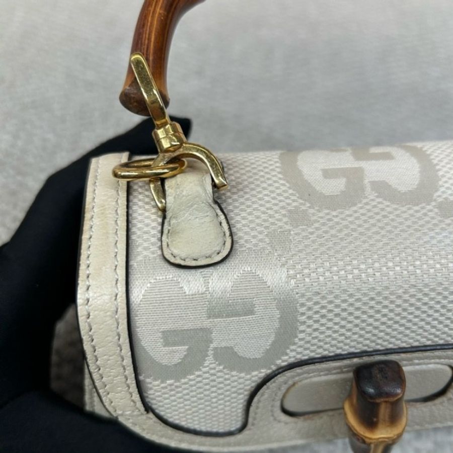 Gucci Bamboo竹節包 經典GG老花 天然竹節手柄 金色五金-16
