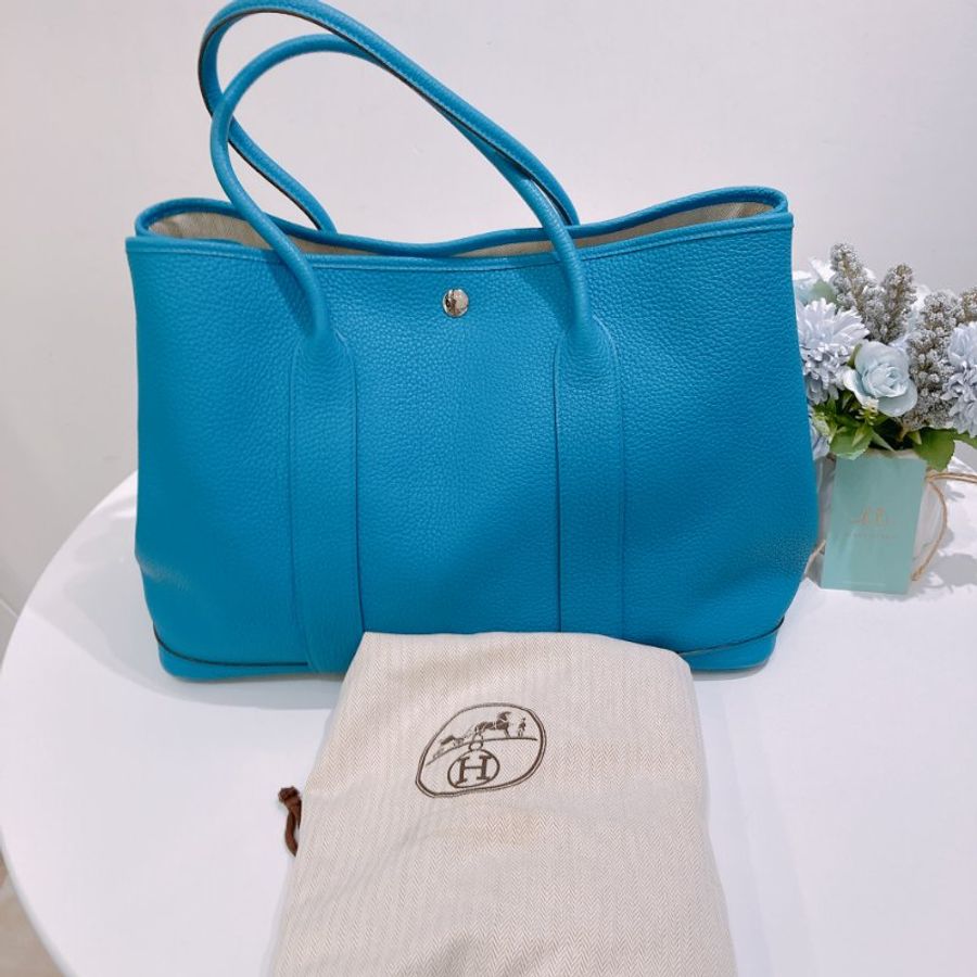 TW4885	Hermes 愛馬仕中號花園派對手提包包 Garden Party 36 Negonda Bleu Zanzibar-17