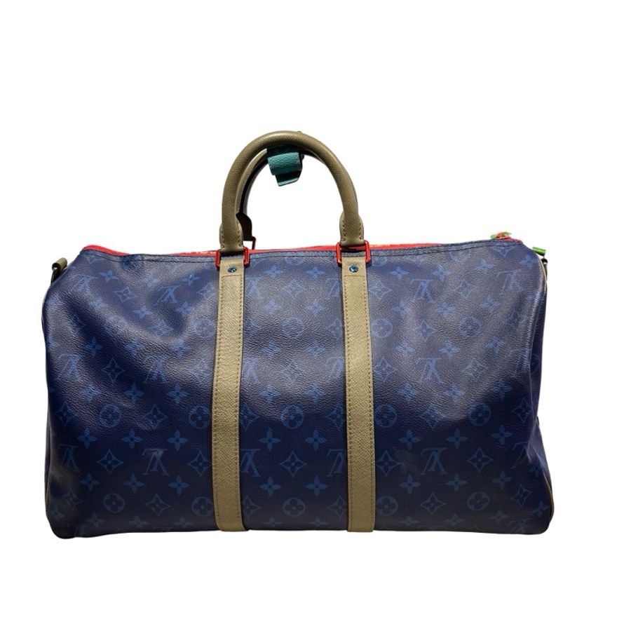 Used LOUIS VUITTON Monogram Keepall Bandoulière Travel Bag Blue Khaki Red Turquoise-3