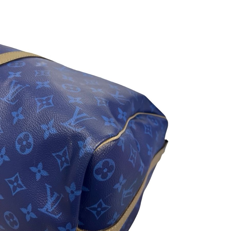 Used LOUIS VUITTON Monogram Keepall Bandoulière Travel Bag Blue Khaki Red Turquoise-4