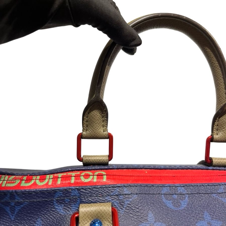 Used LOUIS VUITTON Monogram Keepall Bandoulière Travel Bag Blue Khaki Red Turquoise-12