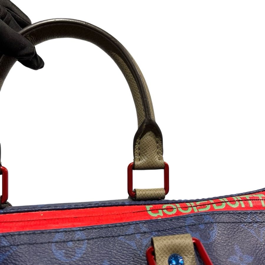 Used LOUIS VUITTON Monogram Keepall Bandoulière Travel Bag Blue Khaki Red Turquoise-13