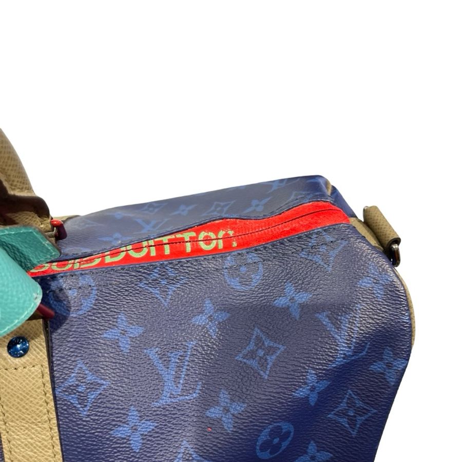 Used LOUIS VUITTON Monogram Keepall Bandoulière Travel Bag Blue Khaki Red Turquoise-16