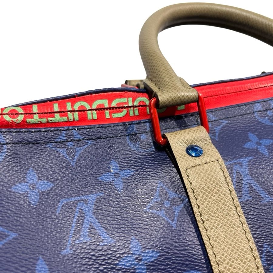 Used LOUIS VUITTON Monogram Keepall Bandoulière Travel Bag Blue Khaki Red Turquoise-18