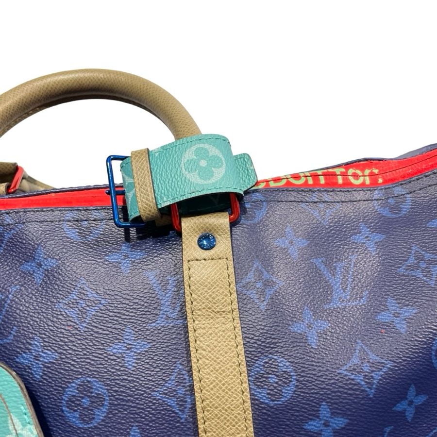 Used LOUIS VUITTON Monogram Keepall Bandoulière Travel Bag Blue Khaki Red Turquoise-19