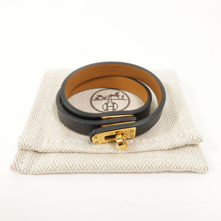 HERMES Swift皮革Mini Kelly Double Tour Bracelet手環Noir-9