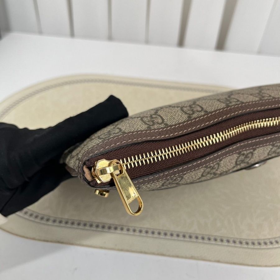 GUCCI古馳 Ophidia Logo條紋織帶 帆布拼皮 手拿包-14
