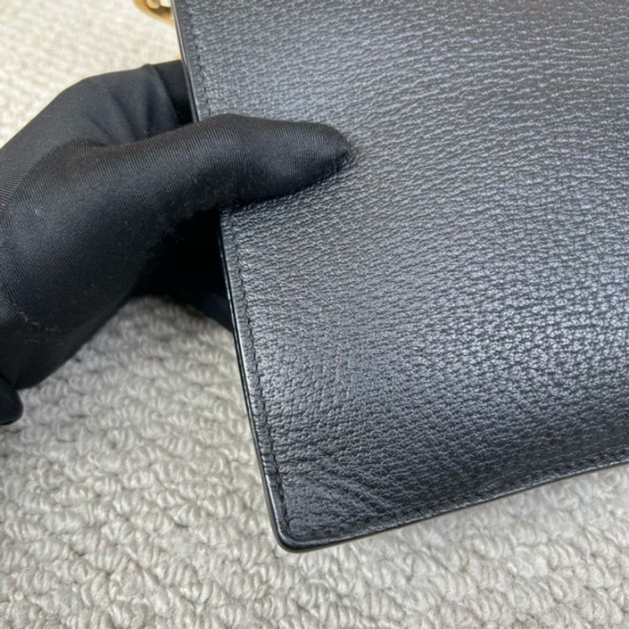 GUCCI古馳小蜜蜂手拿包 黑色荔枝紋牛皮 金色蜜蜂logo-7