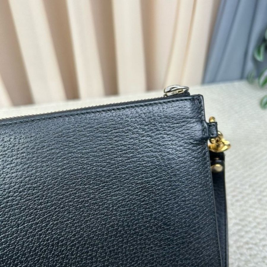 GUCCI古馳小蜜蜂手拿包 黑色荔枝紋牛皮 金色蜜蜂logo-8