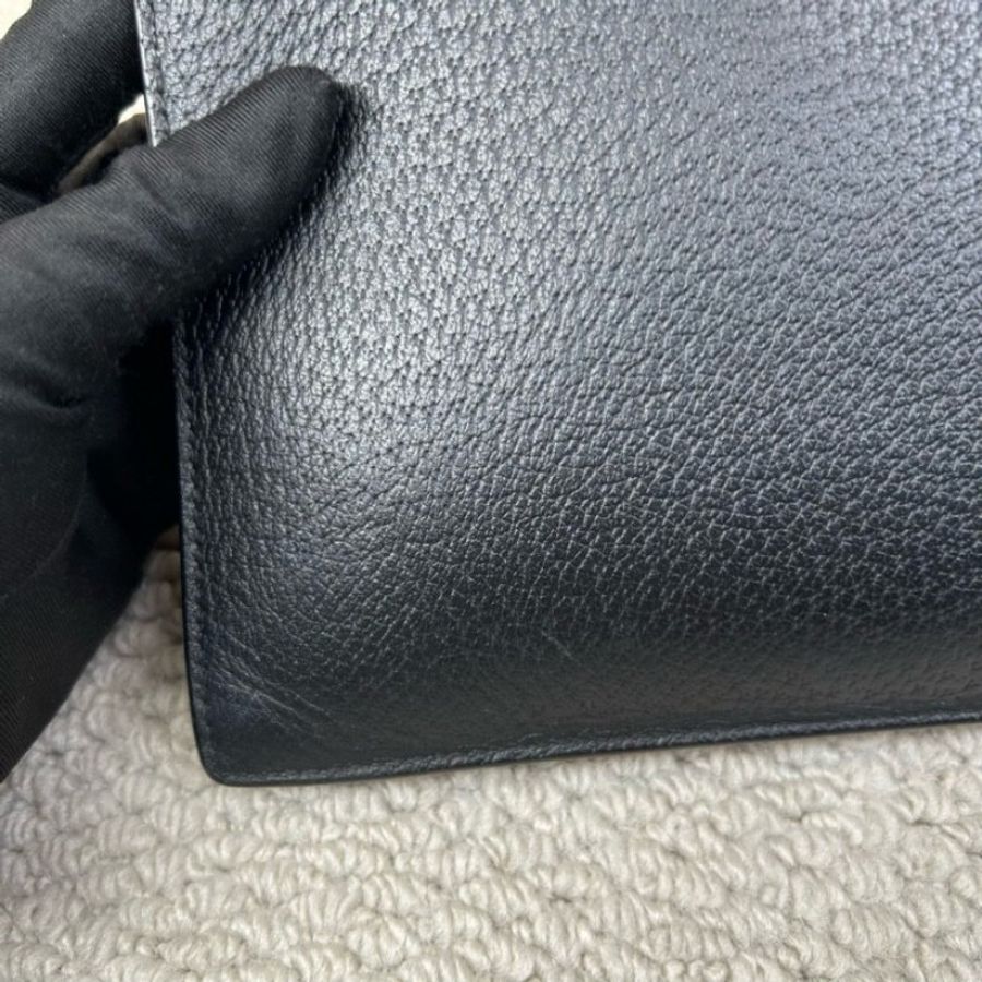 GUCCI古馳小蜜蜂手拿包 黑色荔枝紋牛皮 金色蜜蜂logo-11