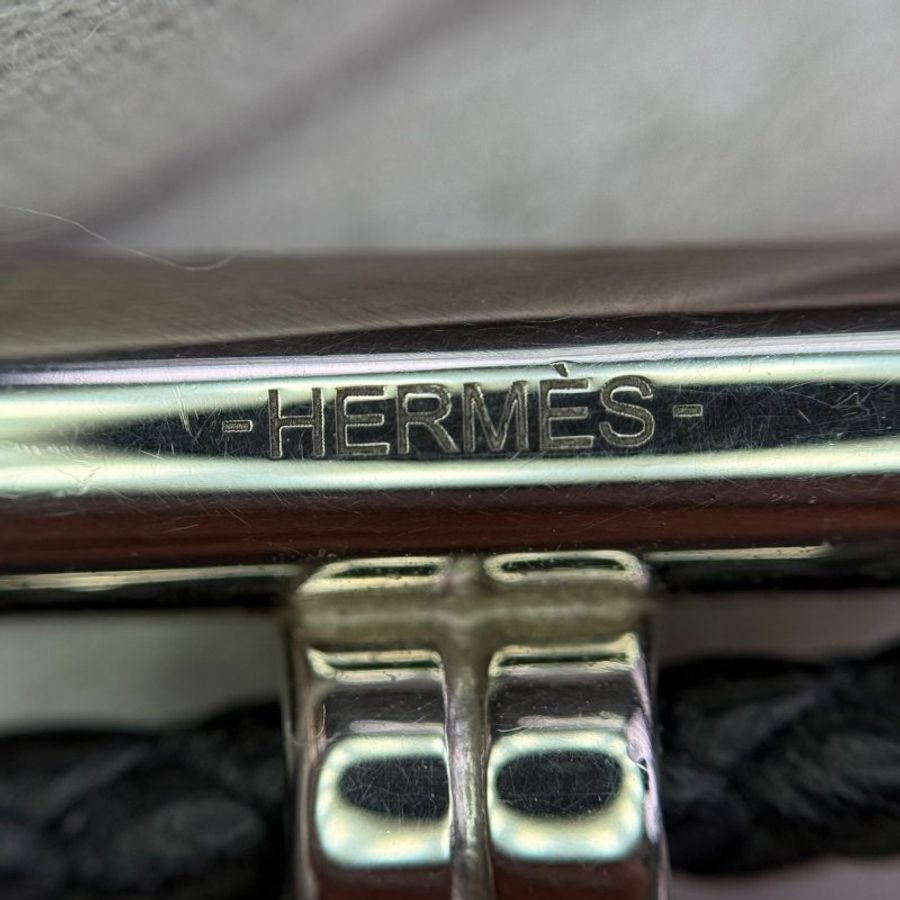Hermès 黑銀 小牛皮編織雙環手繩-4