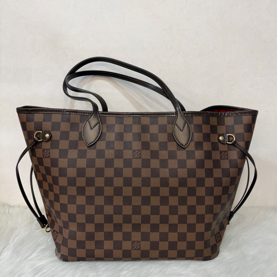 LV N51105 Neverfull TOTE MM 咖啡棋盤格紋肩背拖特包 購物包 托特包-3
