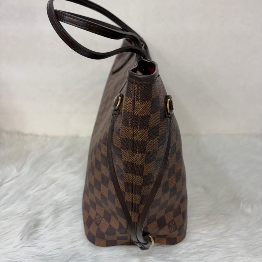 LV N51105 Neverfull TOTE MM 咖啡棋盤格紋肩背拖特包 購物包 托特包-4