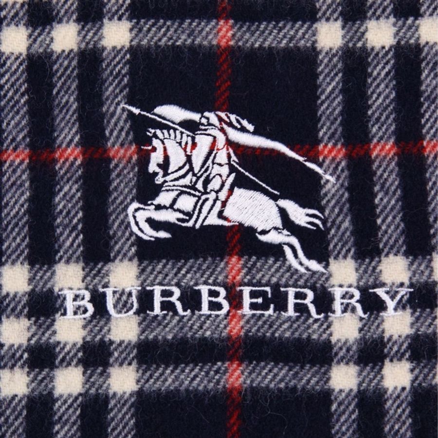 Burbeyrry蓝白格纹羊毛流苏围巾-8