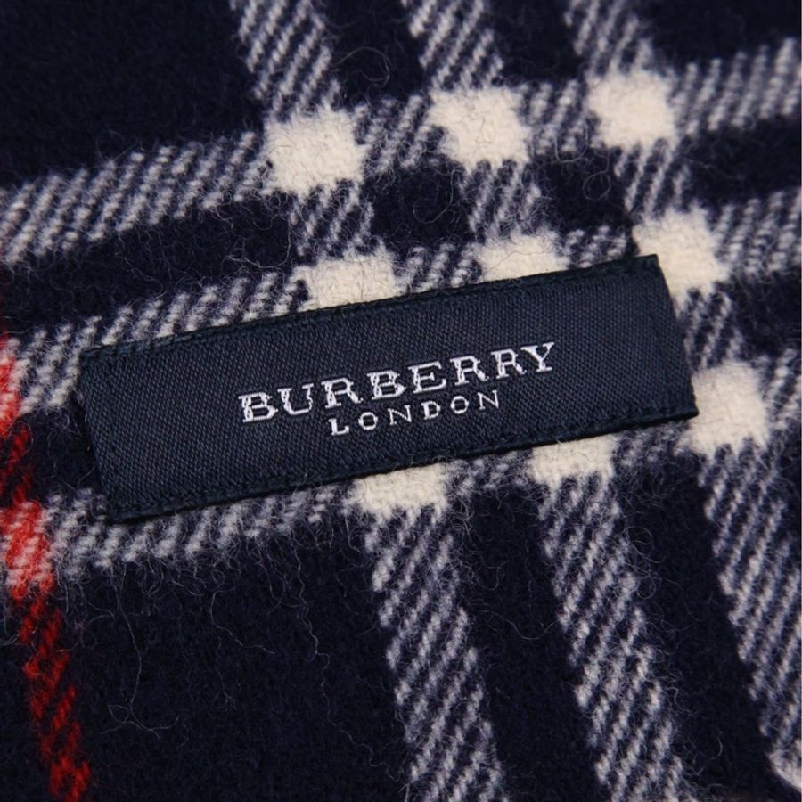 Burbeyrry蓝白格纹羊毛流苏围巾-14