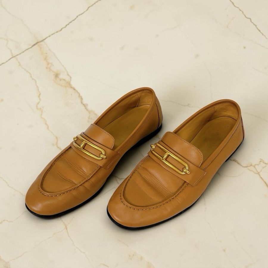 莉亞精品♡HERMES 豬鼻釦金棕樂福鞋 #38.5 二手-0