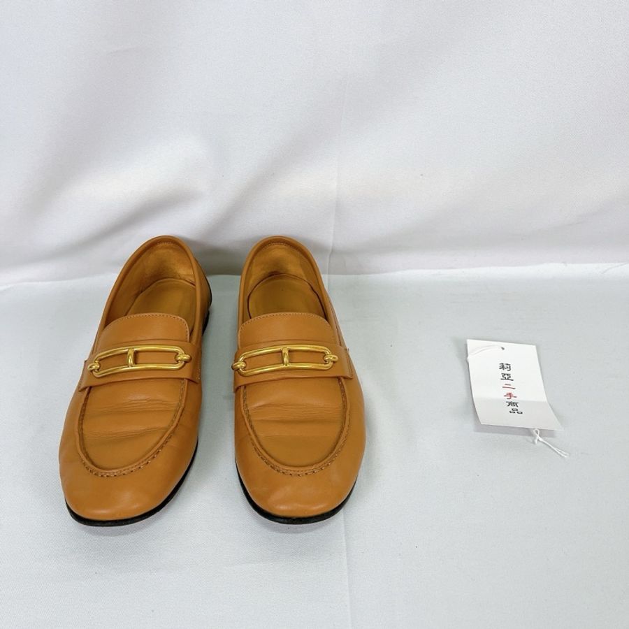 莉亞精品♡HERMES 豬鼻釦金棕樂福鞋 #38.5 二手-5